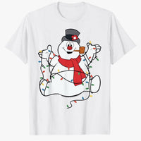 Tangled Snowman Christmas Lights Graphic T-shirt