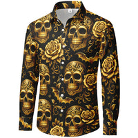 Baroque Gold Skulls & Roses 3D Print Long-Sleeve Shirt