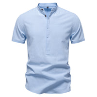 Kurzärmelige Henley-Shirts aus Baumwolle und Leinen für Herren